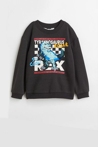 Monila Boy's Sequin Embroidered Dinosaur Patterned Raised Sweatshirt