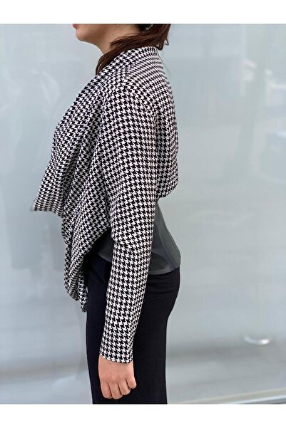 AYHAN Leather Detailed Crow's Feet Patterned Blouse