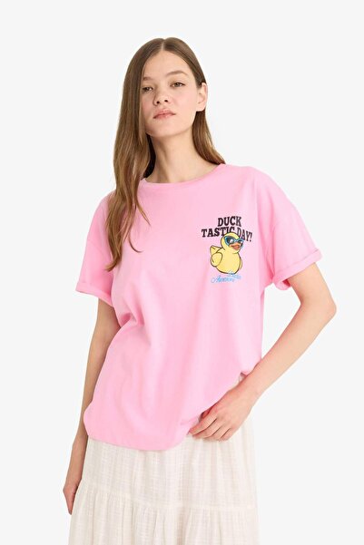 DeFacto Cool Oversize Wide Fit Crew Neck με στάμπα με κοντομάνικο μπλουζάκι F4788ax25sm