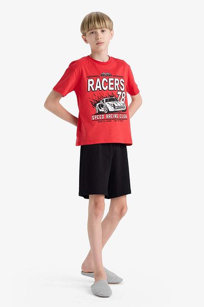 DeFacto Boys' Pajama Set Short Sleeve Top Flexible Waisted Shorts F1734A825Hs