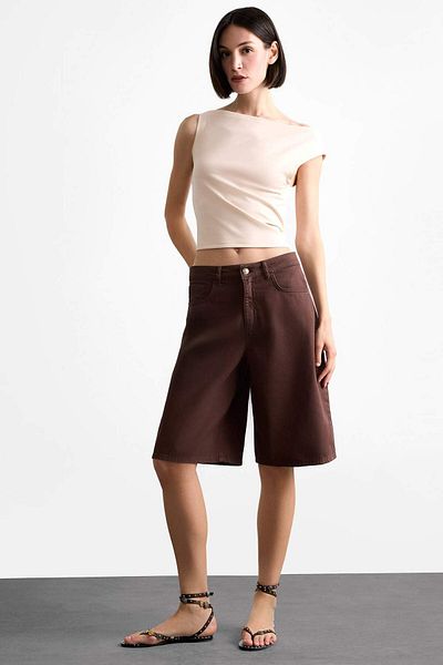 DeFacto Kayak Neck Crop Basic Plain Tank Top F7489Ax25Sm