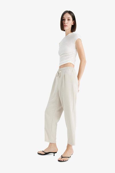 DeFacto Carrot Fit Fabric Pants High Waist Straight Leg E6676Ax25Sp