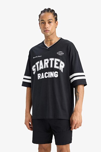 DeFacto %100 Pamuk Loose Fit Bisiklet Yaka Sırt Baskılı Kısa Kollu Tişört F0188AX25SM