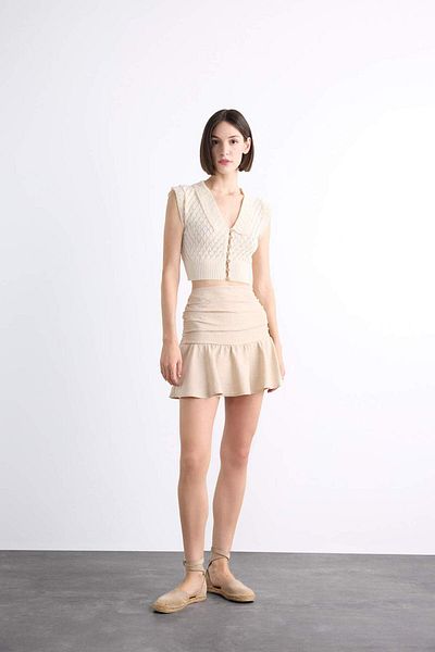 DeFacto Linen Flounced Mini Shorts Skirt F7456Ax25Sm