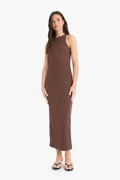 DeFacto Rochie maxi fără mâneci, cu decolteu cu șalter, cu corp bodycon A4828ax25sm