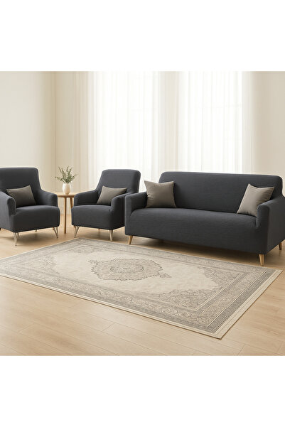 ZEYNO HOME TEKSTİL غطاء أريكة جاكار قابل للغسل – طقم من 4 قطع (3+3+1+1)، مرن ...