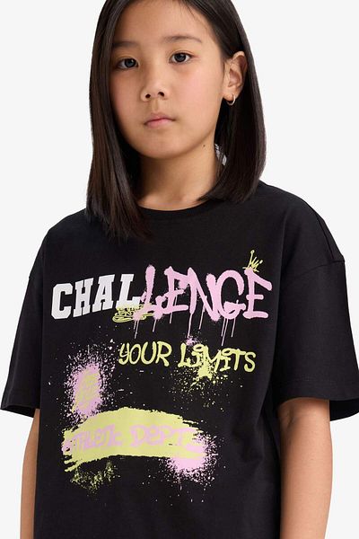 DeFacto Girls Oversize Wide Fit Crew Neck Short Sleeve T-Shirt E0386A825Sm