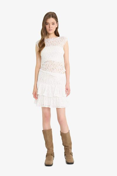 DeFacto Coool Fitted Round Neck Lace Short Sleeve Blouse F5197Ax25Hs