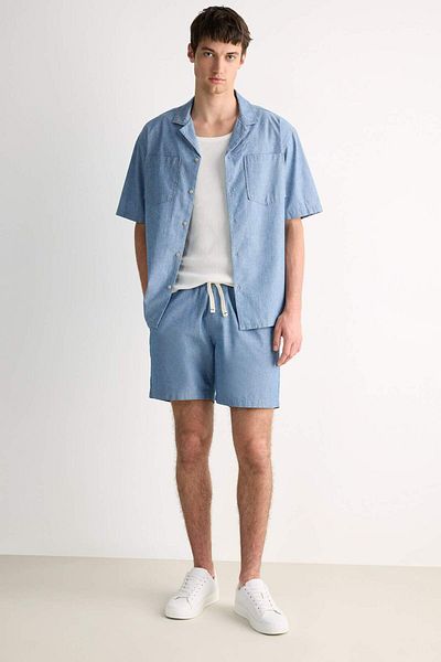 DeFacto 100% βαμβακερό πουκάμισο με κοντό μανίκι Jean Relax Fit E1389AX25SM