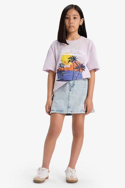 DeFacto Girls Oversize Wide Fit Crew Neck Short Sleeve T-Shirt E0386A825Sm