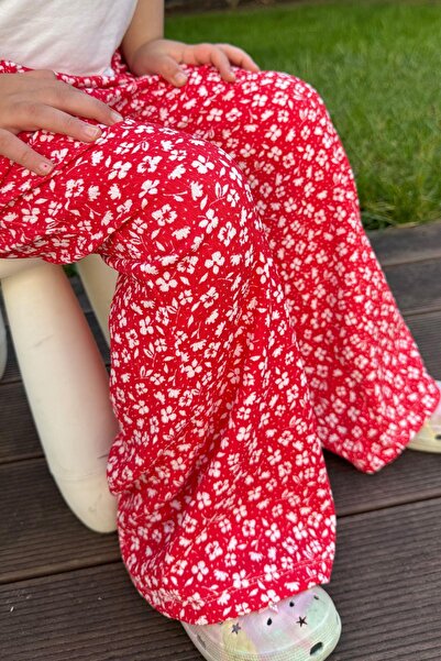 Monila Kız Çocuk Crinkle (Krinkıl) Kumaş Kumaş Geniş Paça Rahat Pantolon