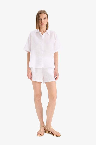 DeFacto Regular Fit Muslin Short Sleeve Red Shirt F0884Ax25Sm