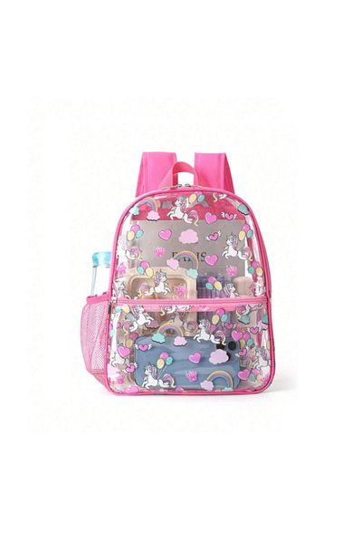 The Cloudish Shop Girl's School Kindergarten Nursery Bag Transparent Unicorn Pink