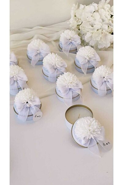 ByDeryaEvent Çiçek Süslemeli BeyazKeten Kurdele Ve İnci Detaylı Teneke Kutu N...