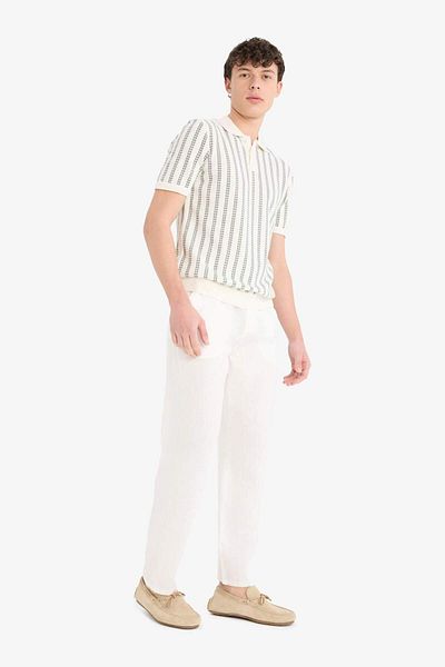 DeFacto 100% Linen Relax Fit Comfortable Cut Straight Leg Summer White Trousers C1117Ax25Sp
