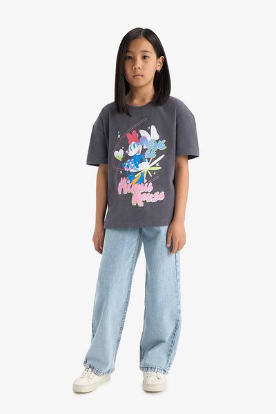 DeFacto Κοριτσίστικο Disney Mickey & Minnie Oversize Φαρδύ μπλουζάκι με λαιμόκοψη με κοντό μανίκι E2617A825SM