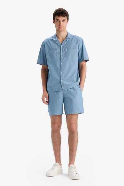 DeFacto 100% Cotton Summer Elastic Waist Relax Fit Comfortable Jean Bermuda Shorts F5594Ax25Sm