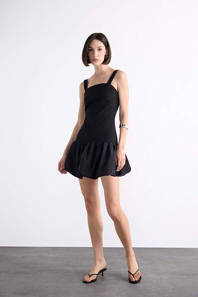 DeFacto Fitted Body Wrap Strap Mini Black Dress F7457Ax25Hs