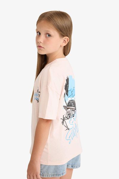 DeFacto Girls Relax Fit Crew Neck Srt Printed Short Sleeve T-Shirt E0354A825Sm