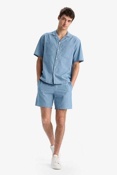 DeFacto 100% Cotton Summer Elastic Waist Relax Fit Comfortable Jean Bermuda Shorts F5594Ax25Sm