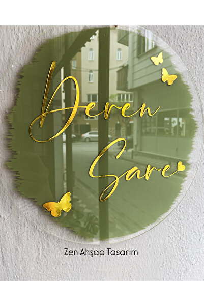 Zen Ahşap Tasarım Bebek Kapı Süsü / 20 Cm Isimli Pileksi Kapı Süsü