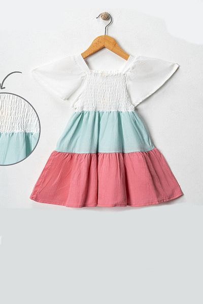 Monila Rochie de vară pentru fete, din bumbac, cu mâneci cu volan