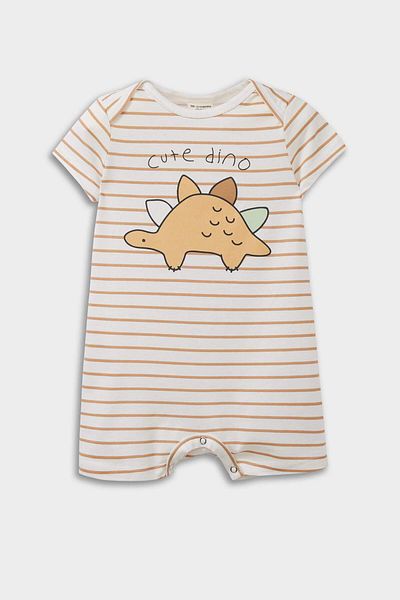 DeFacto Baby Boy Newborn Dinosaur Printed Combed Cotton Short Sleeve Jumpsuit E4016A525Hs