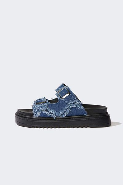 DeFacto Women's Flat Sole Double Striped Jean Slippers E7048Ax25Sp