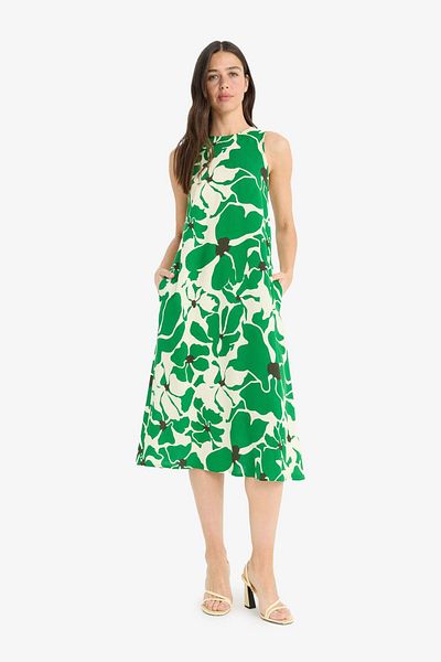 DeFacto Halter Neck Floral Print Sleeveless Midi Summer Dress with Pockets F2341Ax25Sm