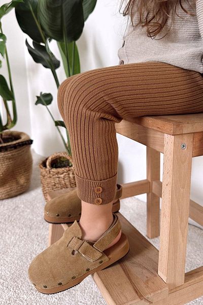 Monila Unisex Children's Tights - Knitted Fabric, Ribbed Button Detail, Double Leg