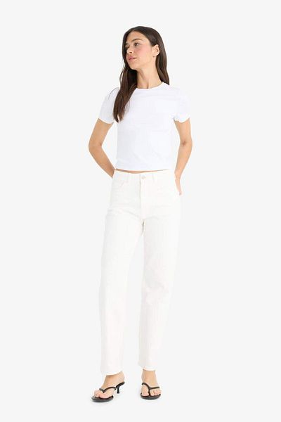 DeFacto Comfort Straight Normal Waist Ankle Length White Jean Pants F6174Ax25Hs