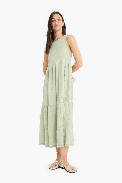 DeFacto Crew Neck Wrinkle Sleeveless Midi Black Summer Dress A8841Ax25Sm