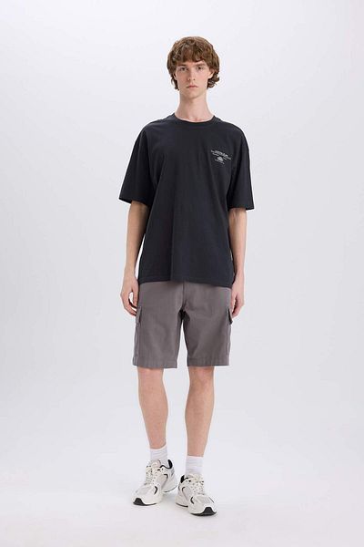 DeFacto 100% Cotton Boxy Fit Crew Neck Back Printed Short Sleeve T-Shirt E4544Ax25Sm