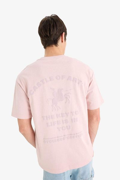 DeFacto 100% Cotton Boxy Fit Crew Neck Back Printed Short Sleeve T-Shirt F5766Ax25Sm