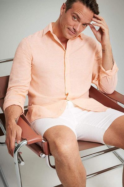 DeFacto Regular Fit Polo Collar Linen Blended Summer Long Sleeve Shirt E0555Ax25Sm