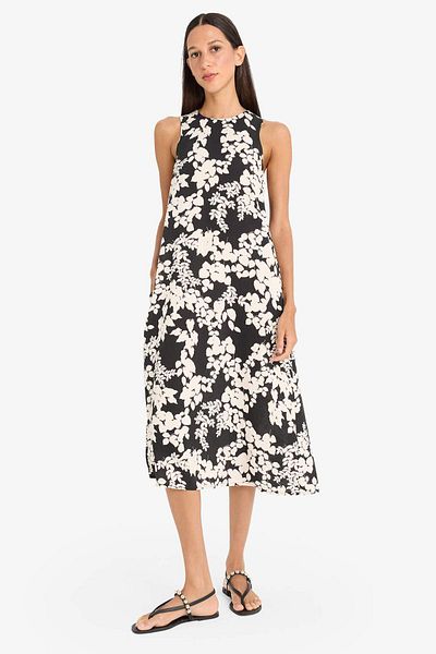 DeFacto Halter Neck Floral Print Sleeveless Midi Summer Dress with Pockets F2341Ax25Sm