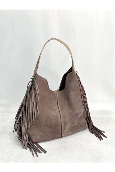My Easy Shop Women's Bag Genuine Suede Deeri with Tassel Detail