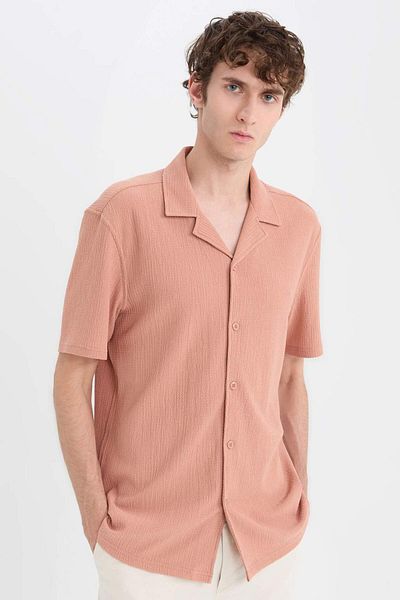 DeFacto Modern Fit Textured Combed Cotton Short Sleeve White Shirt C4125Ax25Sm