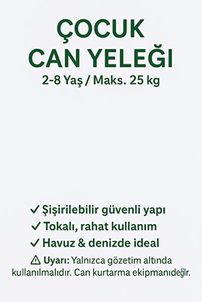 Avantaj Kapıda 2-8 Yaş Şişme Çocuk Desenli Can Yeleği Tokalı 25 kg Yüzme Güvenlik Deniz Havuz Şişirilebilir