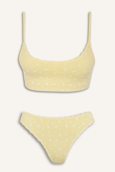 DeFacto Women's 2-Piece Set Patterned Seamles Fabric Bralet Panties-Fall in Love E6601Ax25Sm