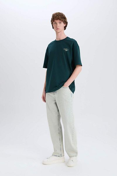 DeFacto 100% Cotton Boxy Fit Crew Neck Back Printed Short Sleeve T-Shirt E3941Ax25Sm