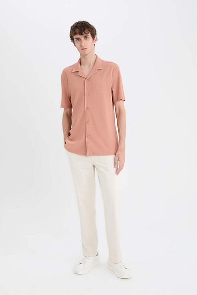 DeFacto Modern Fit Textured Combed Cotton Short Sleeve White Shirt C4125Ax25Sm
