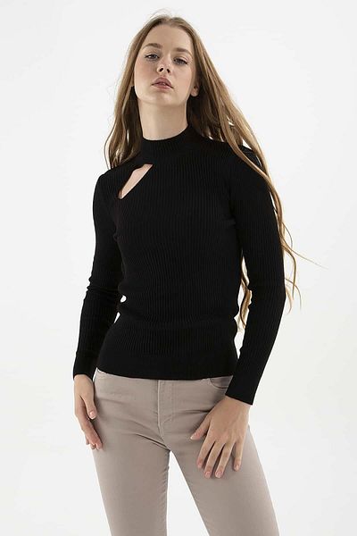 Fashion Friends Pulover Detaliat Fereastra Negru