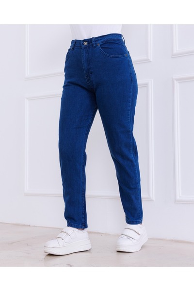 Lodi بنطلون جينز بوي فريند أزرق داكن للنساء من الليكرا