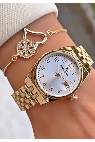 Daniel Klein Marka Altın Renk Su Geçirmez 2 Yıl Garantili Kadın Kol Saati - Bileklik Hediyeli