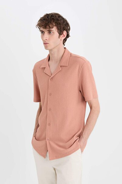 DeFacto Modern Fit Polo Yaka Dokulu Penye Kısa Kollu Gömlek C4125AX25SM