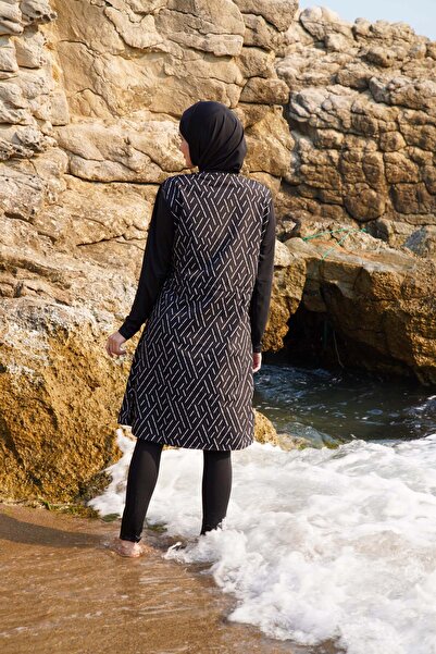 vawensea Women's Sleeves Tightslycra Body Parachute Hijab Swimsuit Geomtric