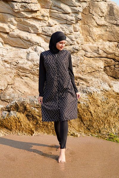 vawensea Women's Sleeves Tightslycra Body Parachute Hijab Swimsuit Geomtric