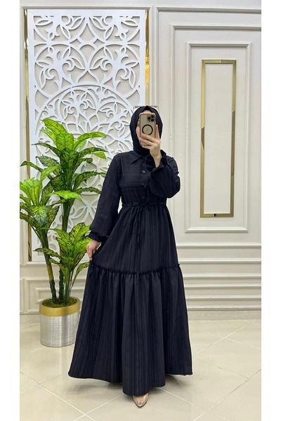 MODA Black Double Fabric Hijab Dress