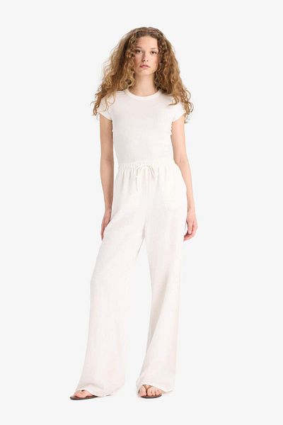 DeFacto Wide Leg Pocket High Waist Standard Length Linen Blended Pants F5024Ax25Sp